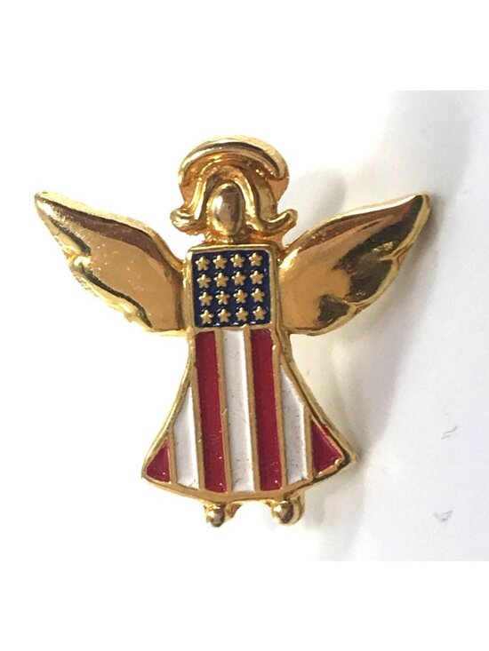 Unbranded Jewelry - Patriotic Lapel Tack Pin Angel with American Flag Robe Gold Tone & Enamel Made i